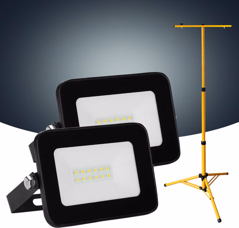 Jopassy 2x 10W LED proiettore da costruzione Proiettore a treppiede Proiettore da esterno Luce da lavoro Proiettore da costruzione IP66 Impermeabile Bianco caldo