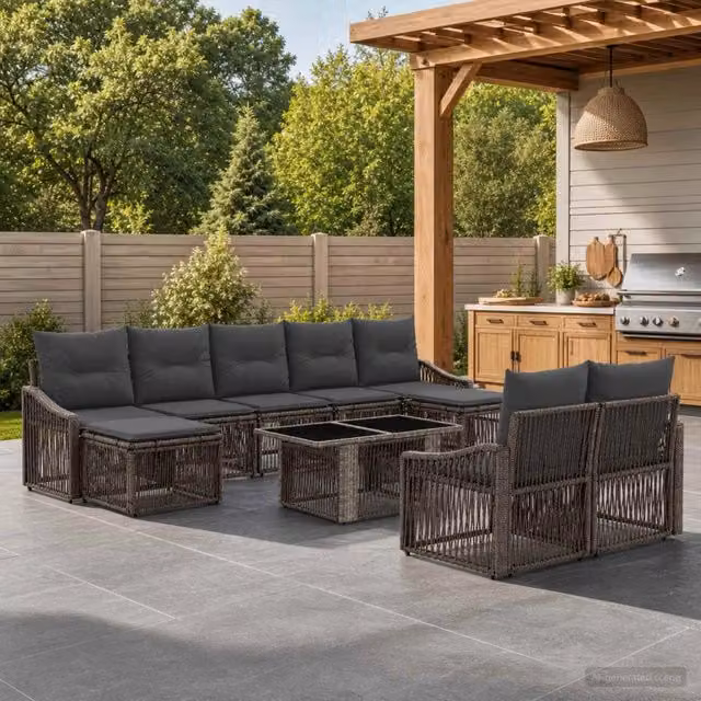 Set Divano da Giardino 10 pz Grigio e Grigio Scuro polyrattan 3437309