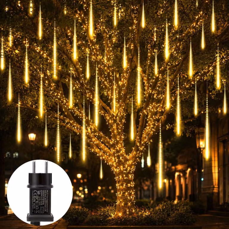 Catena luminosa a LED per decorazioni natalizie, modello "4M Meteorschauer", con 288 LED, ideale per decorare finestre, balconi, giardini, grondaie, per Natale, Halloween e per creare un'atmosfera invernale. Luce bianco caldo
