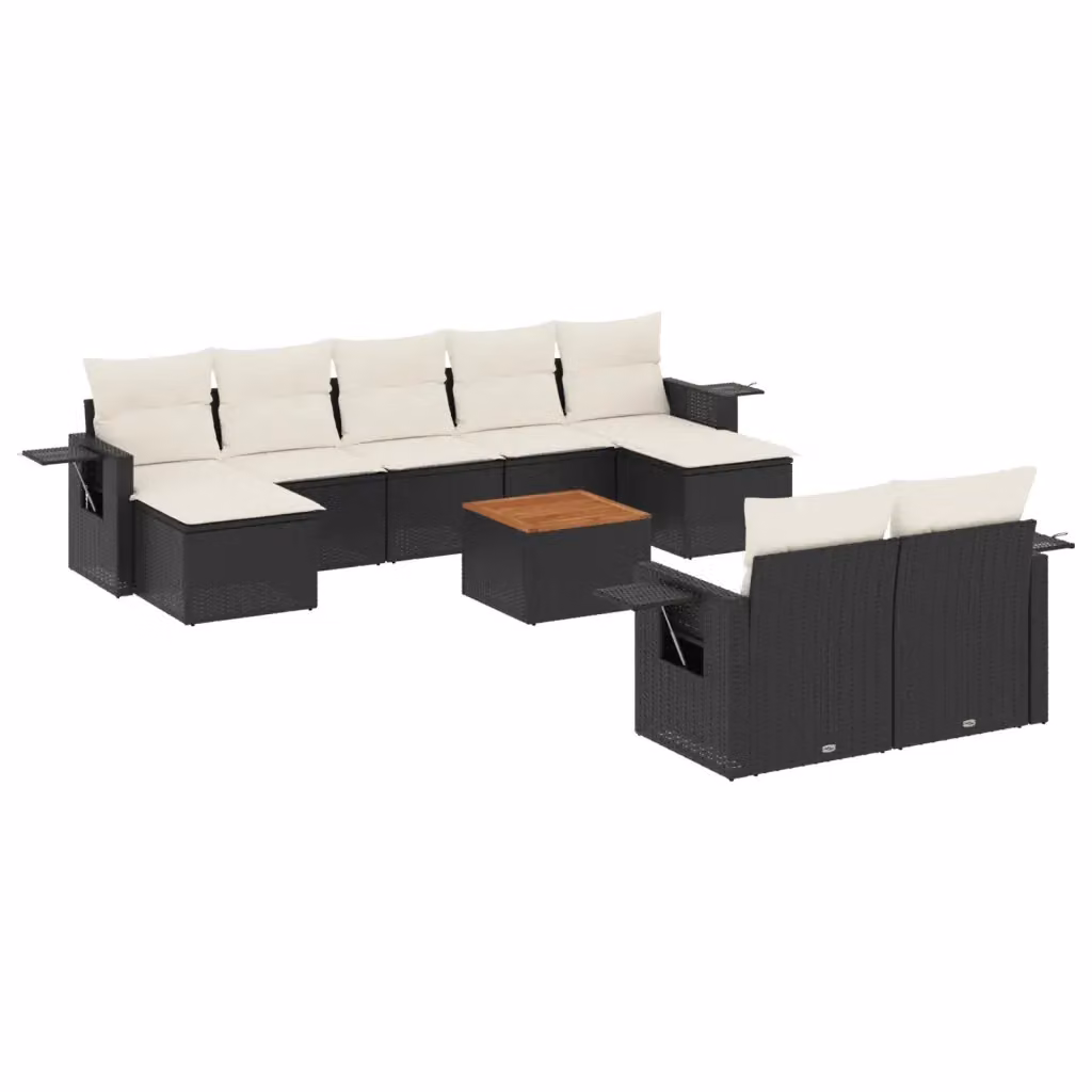 vidaXL Set Divani da Giardino a Forma di U in Polyrattan Nero con Cuscini e Tavolino da Esterno – 2
