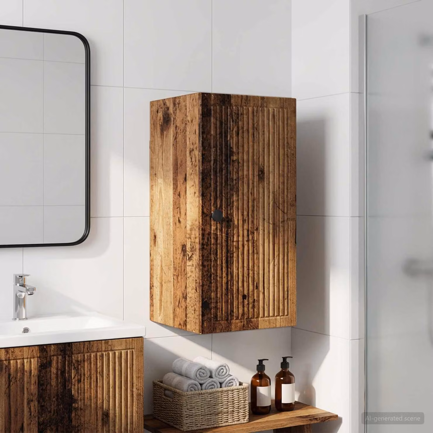 Armadio da bagno a muro vidaXL EDE moderno in legno marrone con ante a battente e ripiani interni L: 30 cm, P: 31 cm, H: 59 cm