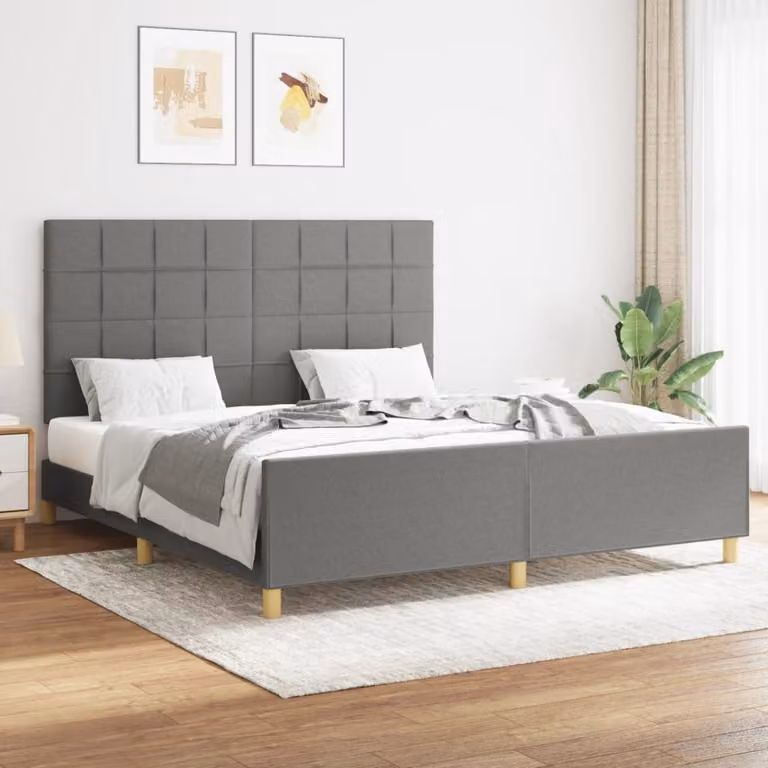 The Living Store Struttura letto con testiera in tessuto grigio scuro 160x200 cm
