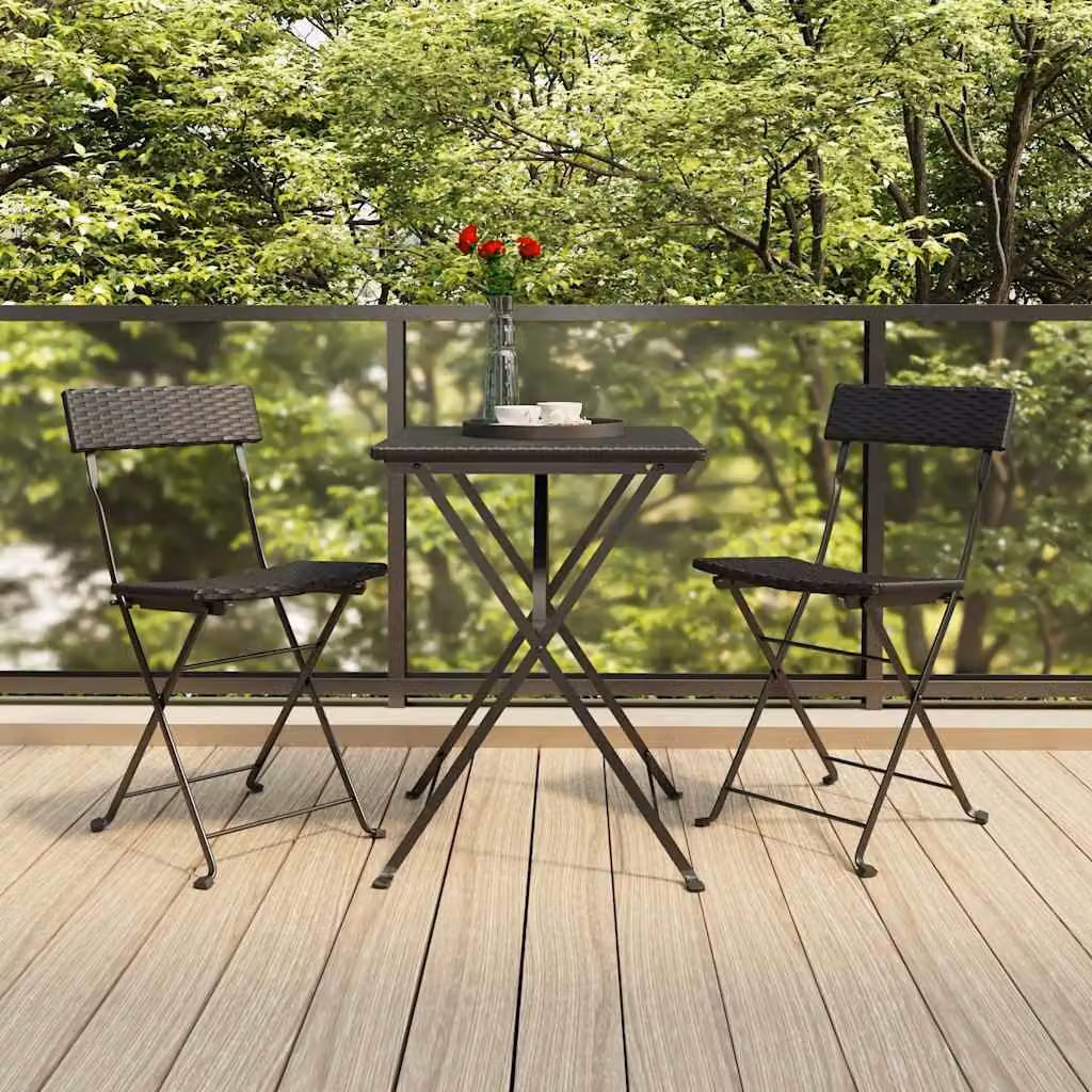Set Pieghevole da Bistrò 3 pz vidaXL in Polyrattan Nero per Giardino e Balcone