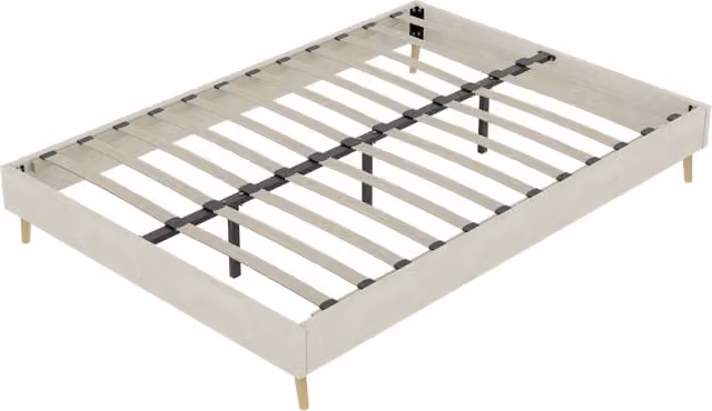 Struttura Letto Moderna Minimalista 140x200 cm in Velluto Beige, Base Bassa Senza Testiera e Materasso