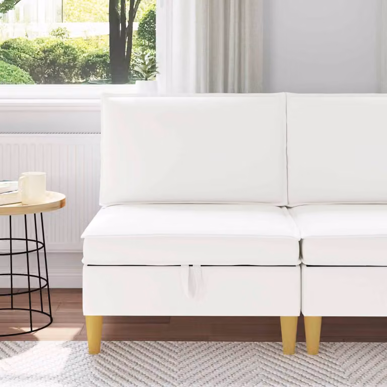 Divano con contenitore vidaXL in tessuto con struttura in legno, stile minimalista, bianco e marrone