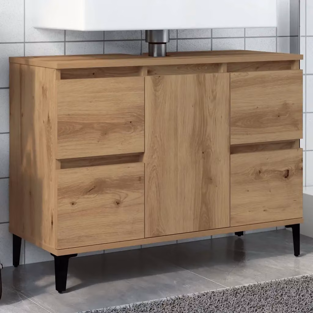 Mobile Lavabo Moderno in Rovere Marrone con Ante e Cassetti L/P/H: 80 x 33 x 60 cm – 2