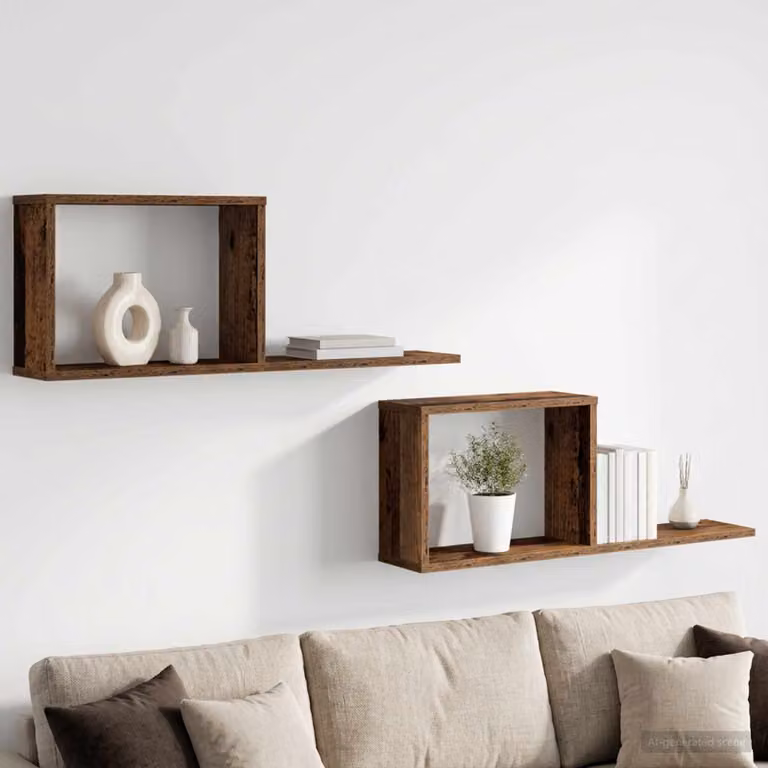 Set di 2 scaffali flottanti vidaXL in legno color marrone, L: 80 cm, P: 30 cm, H: 15 cm