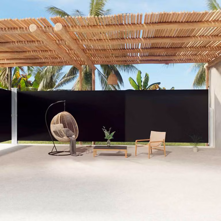 vidaXL Tenda da Sole Laterale Retrattile Nera in Poliestere e Alluminio L: 1200 cm, H: 220 cm