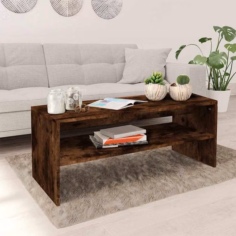 vidaXL Tavolino da Salotto Moderno in Legno Rovere Fumo, L/P/H: 100 x 40 x 40 cm