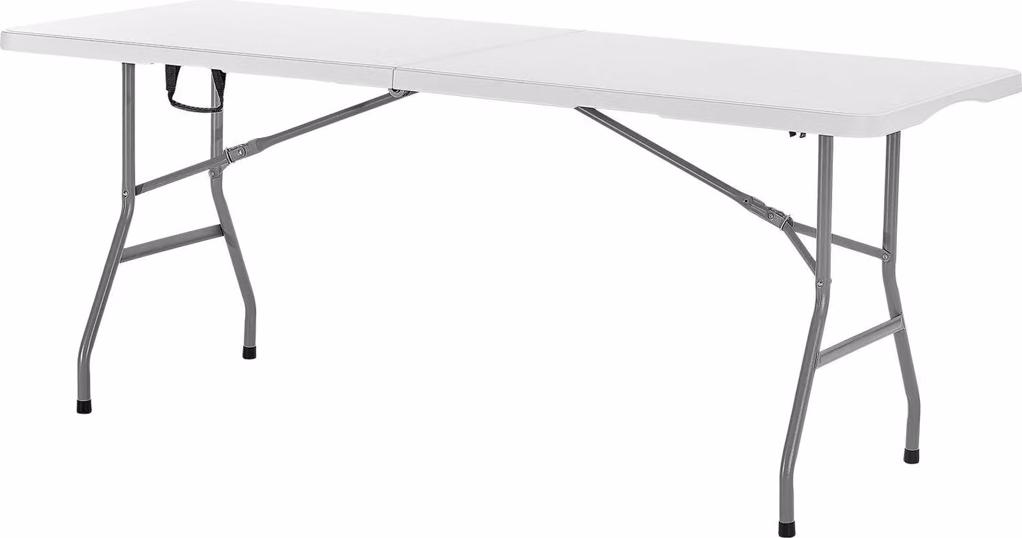 SucceBuy tavolo pieghevole tavolo buffet portatile multiuso 180 cm, tavolo rettangolare in plastica (per 4-6 persone) con maniglia integrata, tavolo da giardino tavolo da campeggio per feste, picnic e campeggio, bianco