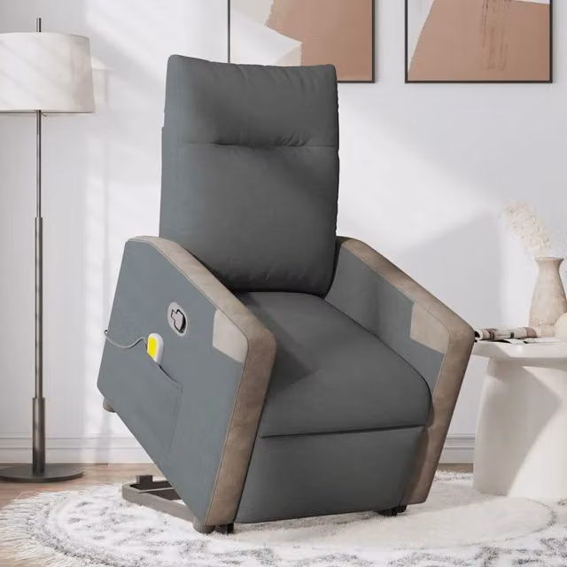 Divano Sedia-Poltrona Alzapersona Massaggi Reclinabile Grigio Scuro Tessuto 681923