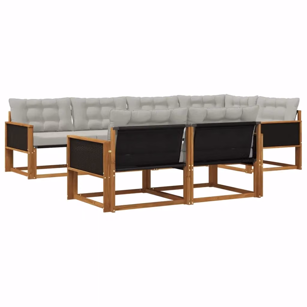 Set di divani da esterno vidaXL a forma di U composto da 7 pezzi in legno di acacia con cuscini beige e grigi – 2