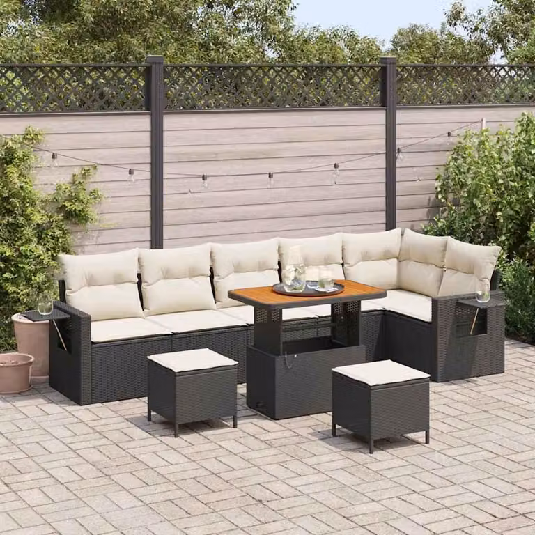 Maison Exclusive - Set da giardino composto da 11 pezzi. Divano e poltrone in rattan sintetico nero e crema