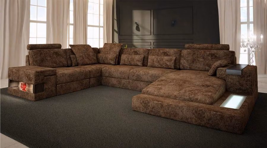 Ecksofa U-Form Couch Design Polster Textil Wohnlandschaft Bettfunktion Stoff