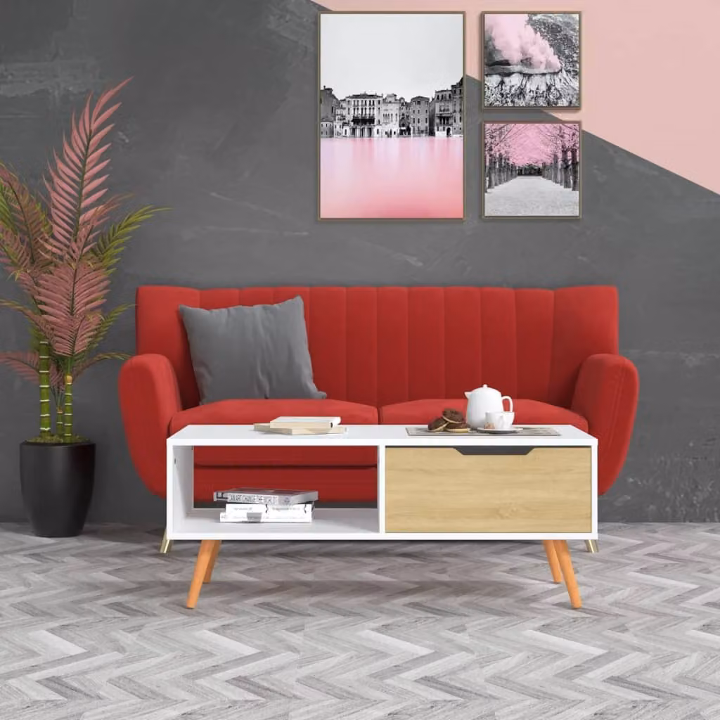 Tavolino The Living Store bianco e rovere Sonoma 100x49,5x43 cm materiale in legno