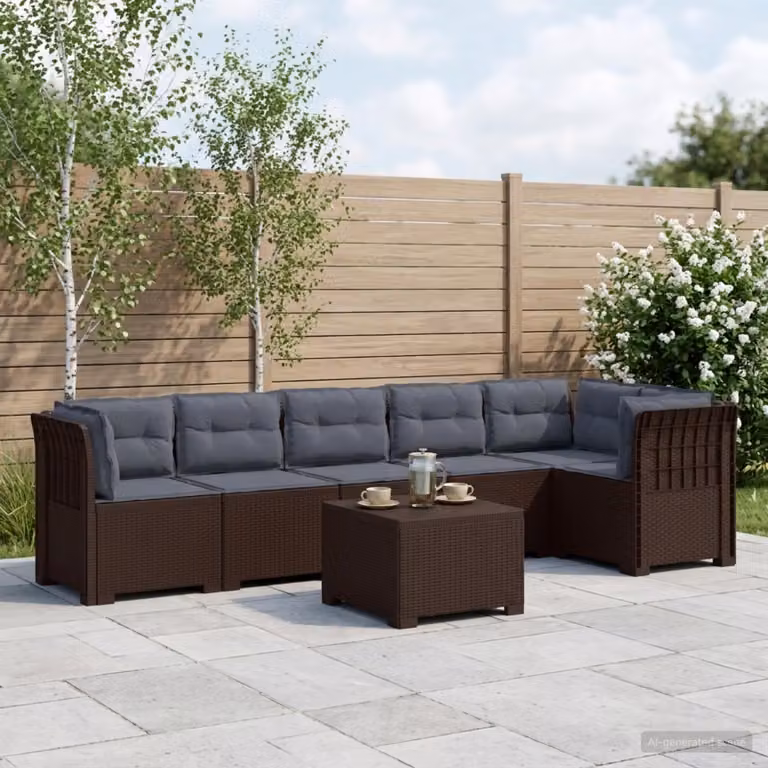 Set da giardino vidaXL a forma di L con divano a 3 posti, elementi angolari, tavolino da caffè e cuscini, design moderno in rattan resistente alle intemperie, colori marrone e grigio