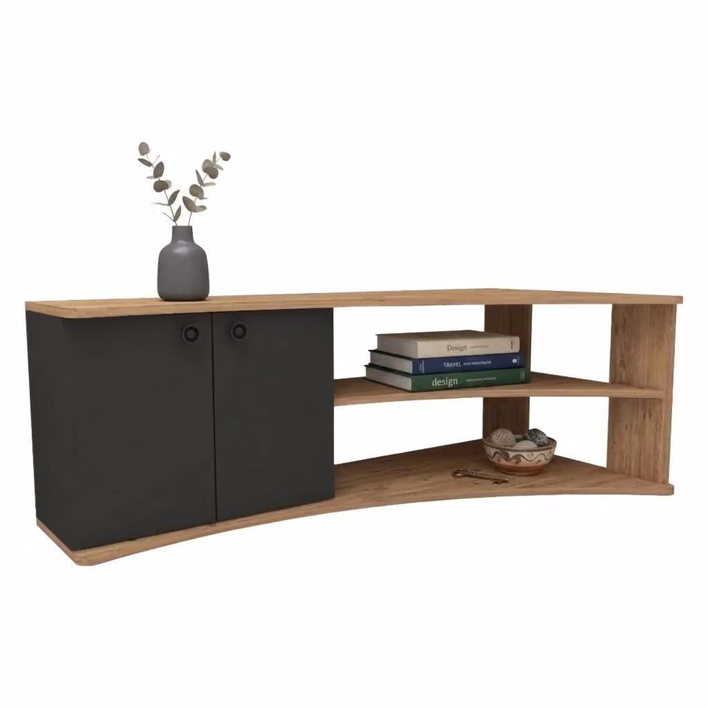 DMORA Mobile Porta TV Roisan in Legno Nero Antracite con 2 Ripiani, L: 135 cm, P: 68 cm, H: 49 cm – 2