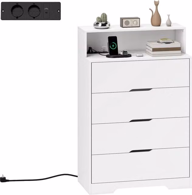 Cassettiera 4 cassetti con USB e USB-C ¨C Xylo ¨C Bianco 80x40x120 cm