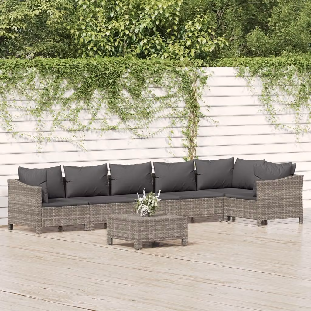 Maison Exclusive - Set Divani da Giardino 7 pz con Cuscini in Polyrattan Grigio