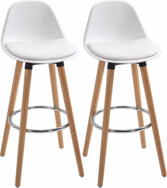 Set di 2 Sgabelli da Bar Xylo in Stile Scandinavo, Bianco e Naturale, L/P/H: 43 x 43 x 91 cm