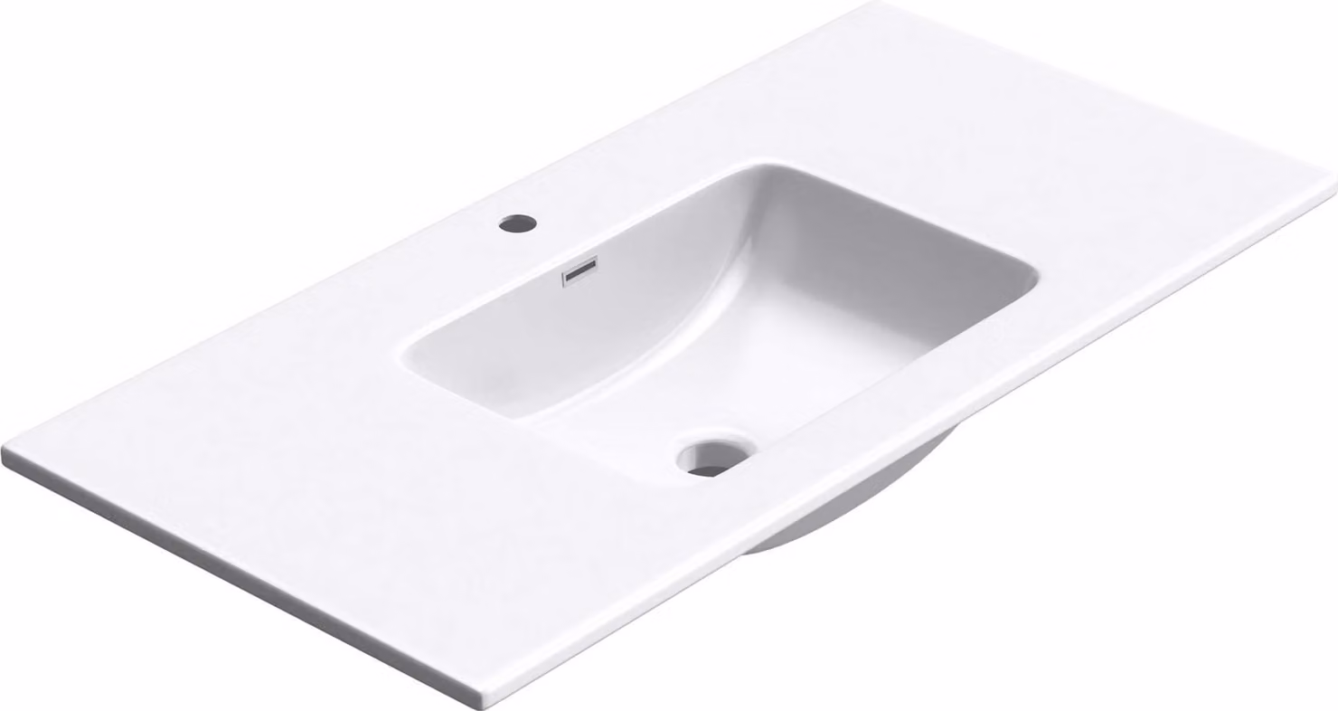 doporro Lavabo Integrale a Incasso Soprapiano 100x48x14 cm Rettangolare in Marmoresina Bianco Lucido, Lavabo Bagno da Appoggio con Foro Rubinetto e Troppopieno Colossum02