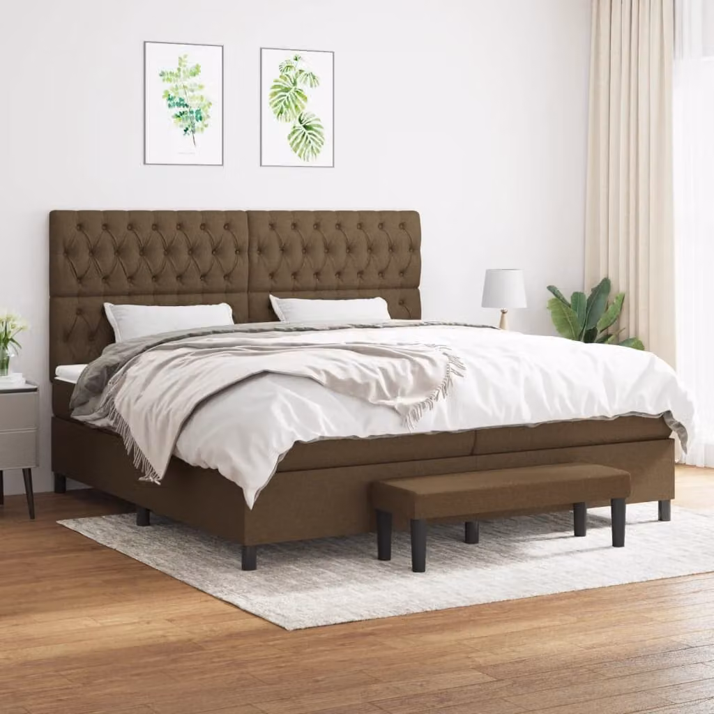 vidaXL Giroletto a Molle Ibrido con Materasso in Tessuto Marrone e Bianco L/P/H: 200 x 200 x 128 cm – 1