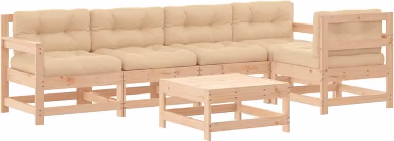 Set Divani da Giardino 6 pz con Cuscini in Legno Massello