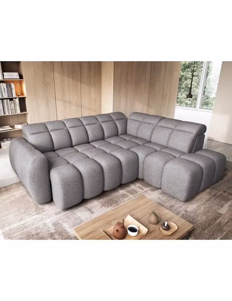 Divano ad angolo elettrico MEUBLORAMA RONDA 4 posti grigio con angolo destro, funzione notte e poggiatesta regolabile, L 258 cm x P 167 cm x H 107 cm – 2