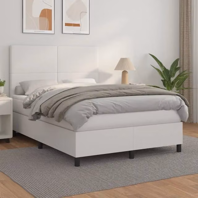 Letto con Giroletto a Molle e Materasso Ibrido vidaXL in Similpelle Bianco L/P/H: 190 x 140 x 44 cm – 1