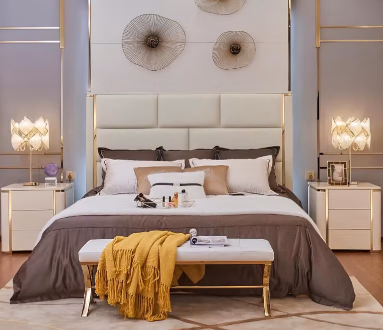 Leder Luxus Hotel Bett Doppel Polster Betten Schlaf Zimmer 180x200 Ehe Hotel