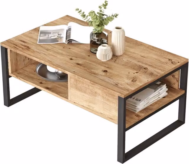 Tavolino da caffè in legno "ML34" - 100 x 59 x 44 cm - Pino atlantico