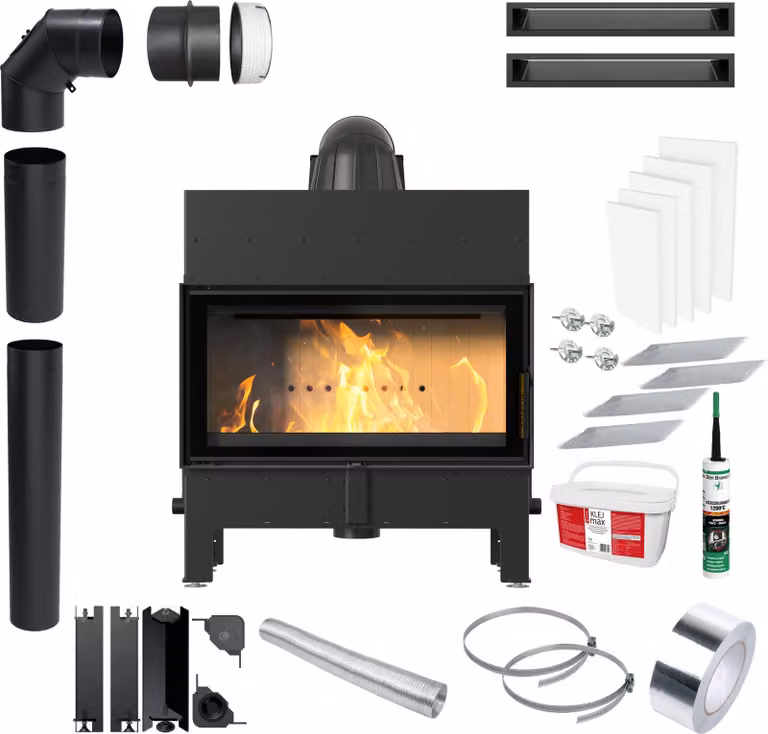 KRATKI FLOKI M 10 kW stufa a legna Ø200 EKO nero set per installazione