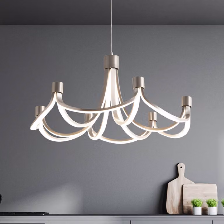 Näve LED a sospensione Festos, nichel satinato, dimming dimmerabile, Alluminio / Grigio / Zincato, Soggiorno / Sala da pranzo, Alluminio