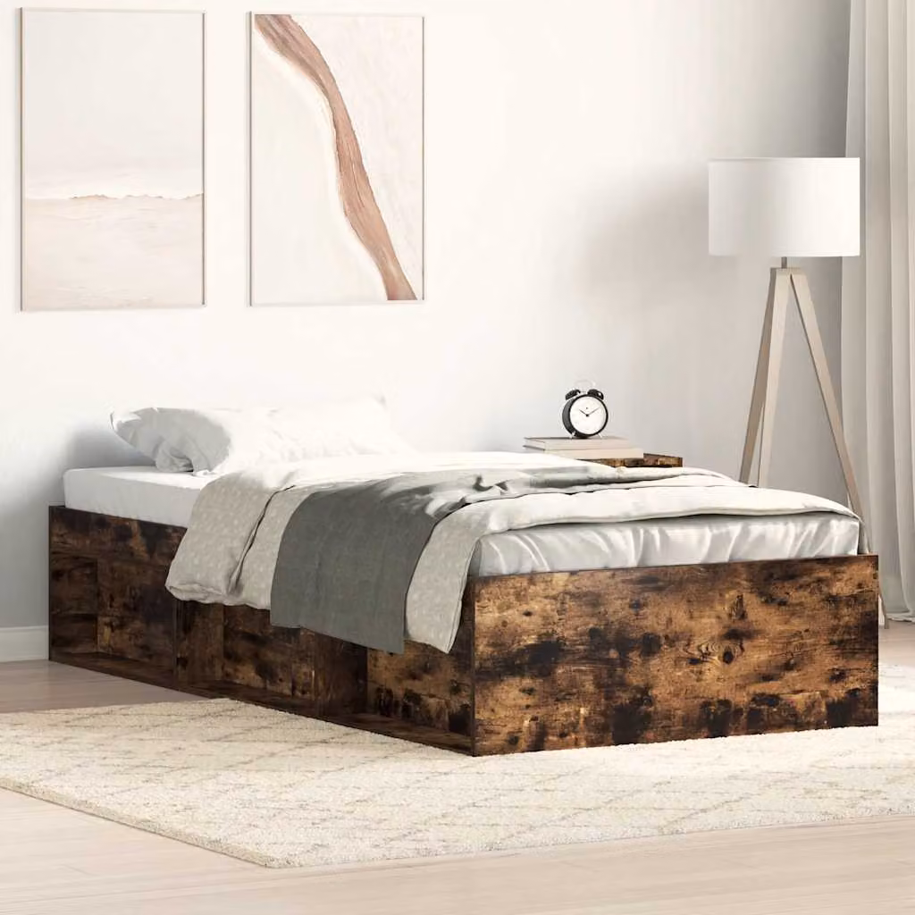 Giroletto vidaXL in legno di pino color rovere fumo con doghe fisse, L 90 cm x P 190 cm