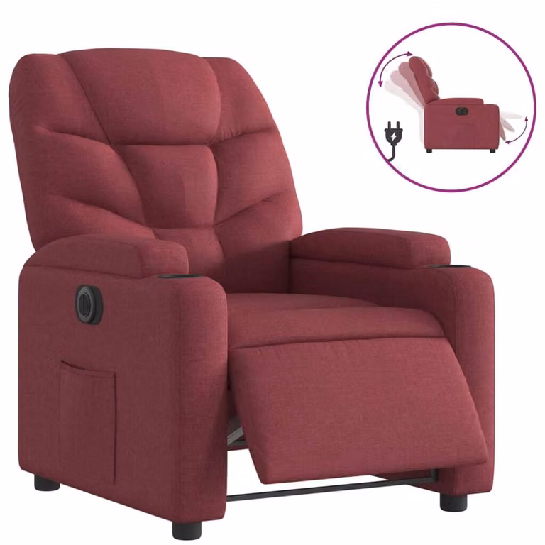 Recliner elettrico in tessuto rosso vino