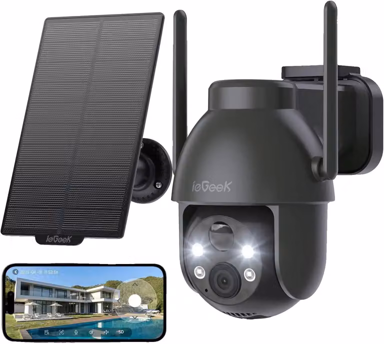 Telecamera di sicurezza, alimentata a energia solare, visione notturna a colori, colore grigio scuro