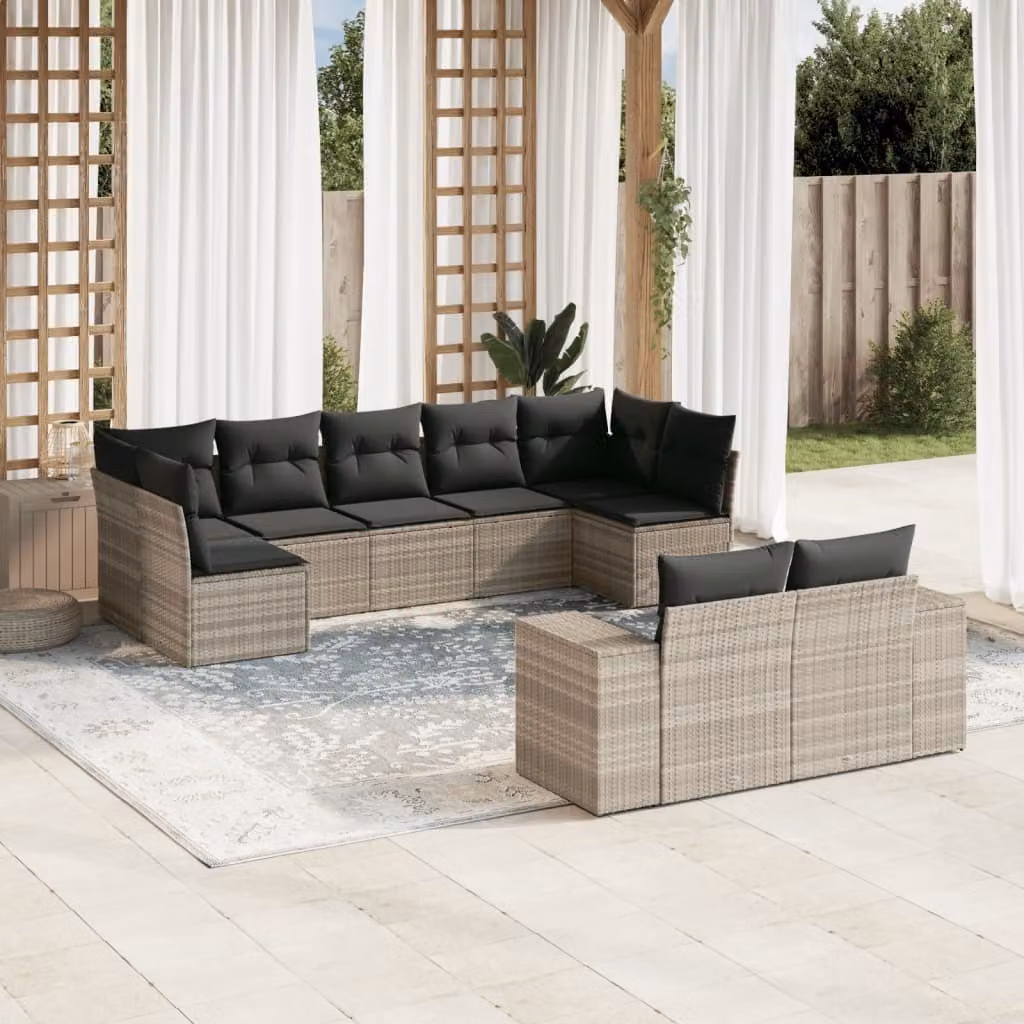 Maison Exclusive - Set Divano da Giardino 9pz con Cuscini Grigio Chiaro Polyrattan