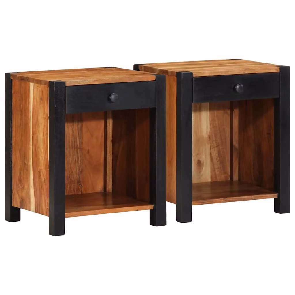 Set di 2 comodini vidaXL in legno di acacia color marrone rustico L 40 x P 35 x H 50 cm