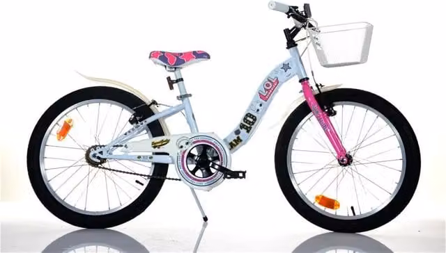 Bicicletta LOL Surprise da 20 pollici per bambina in metallo bianca e rosa con cestino