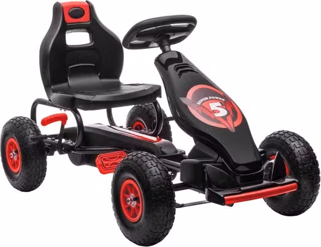 EasyComfort Go Kart a Pedali per Bambini con Sedile Regolabile e Ruote Gonfiabili, Rosso e Nero – 1
