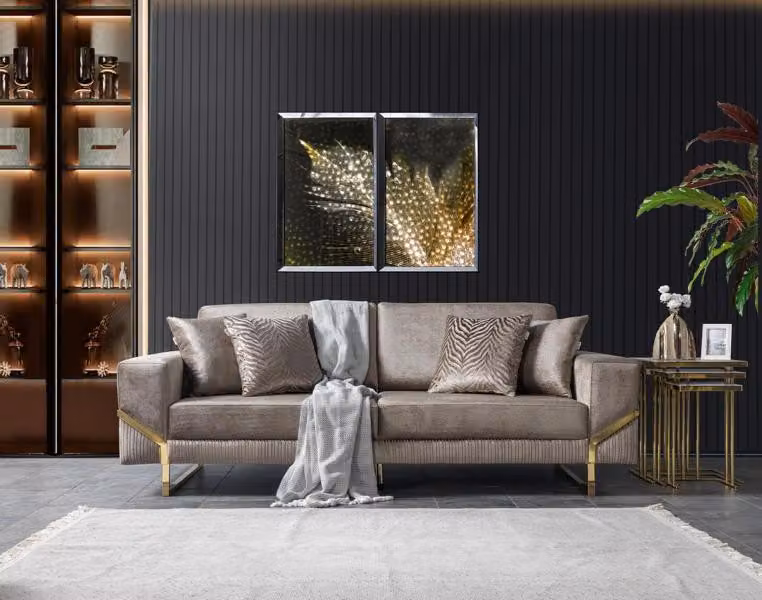 Sofa 3 Sitzer braun Sofa Stil Luxus Wohnzimmer modernes Design Polsterstoff