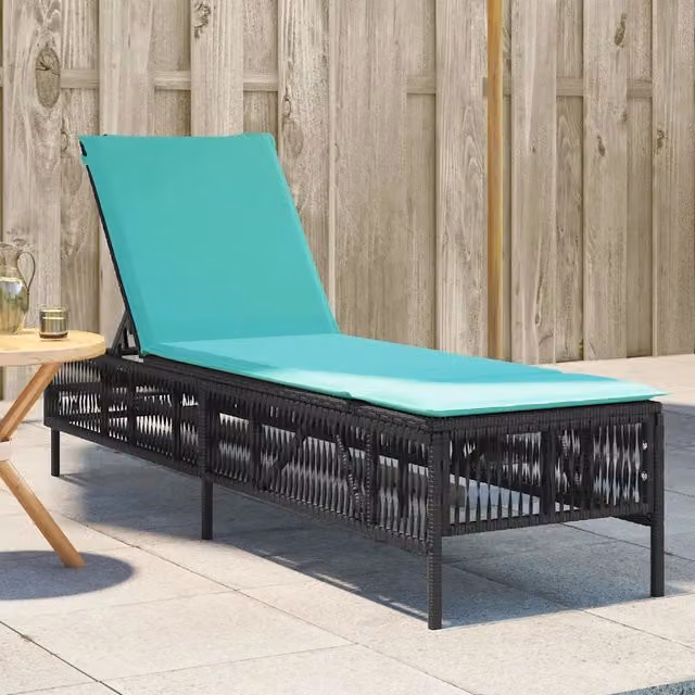 Lettino prendisole vidaXL in polyrattan nero con cuscino regolabile e tessuto resistente ai raggi UV