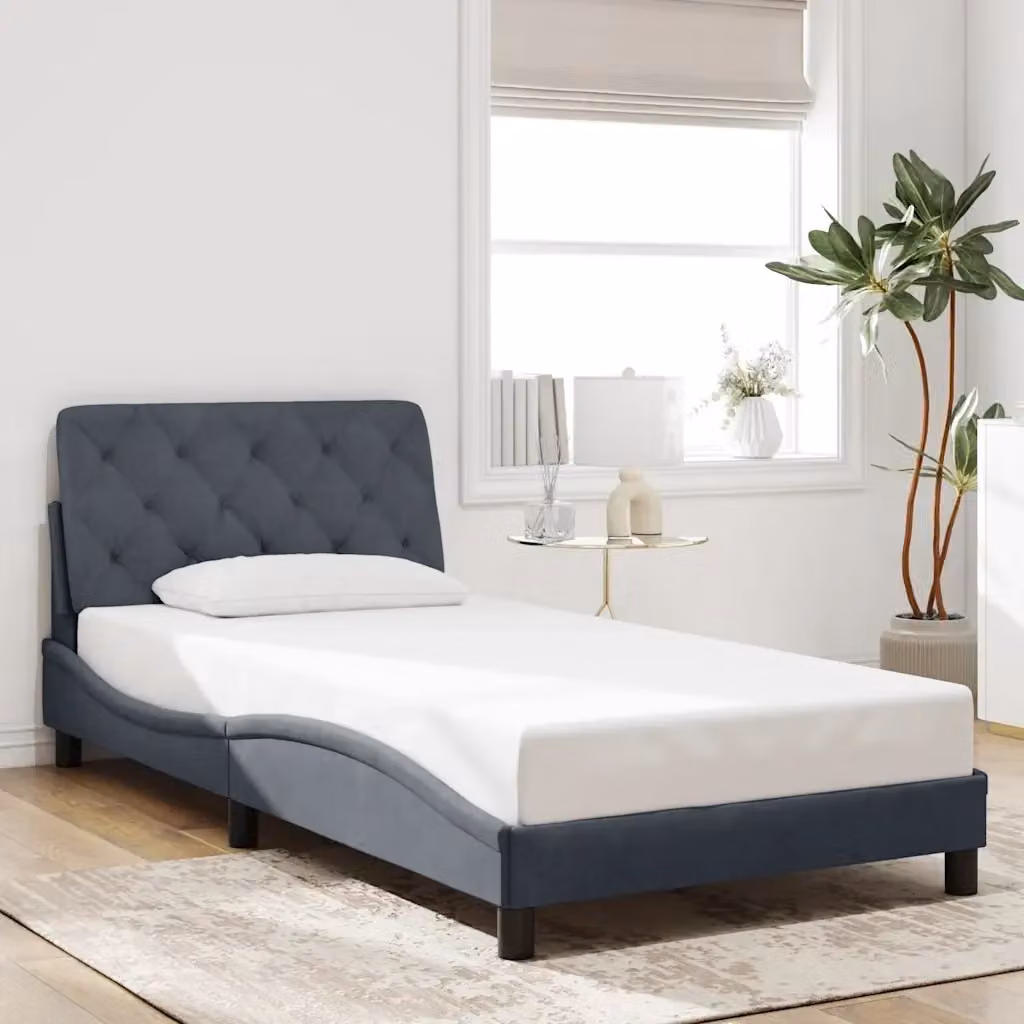 Letto singolo moderno in velluto grigio con illuminazione integrata e pannello imbottito L/P/H: 218 x 105 x 74,5 cm – 2