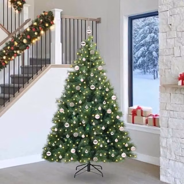 Albero di Natale artificiale moderno vidaXL verde con 300 LED luce bianca calda in PE e PVC, Altezza: 240 cm – 1