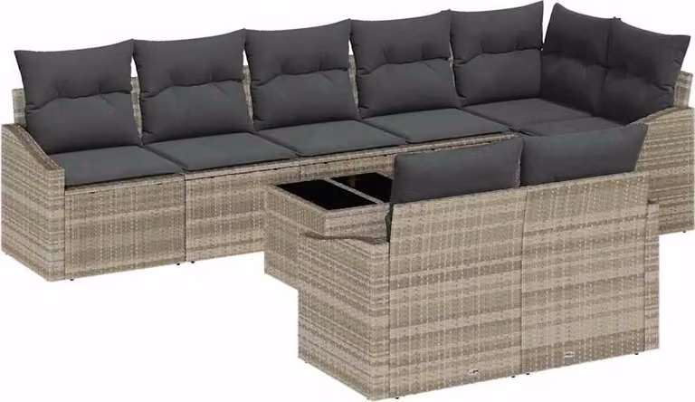 Set di divani con cuscino 9 pcs Grigio chiaro polyrattan