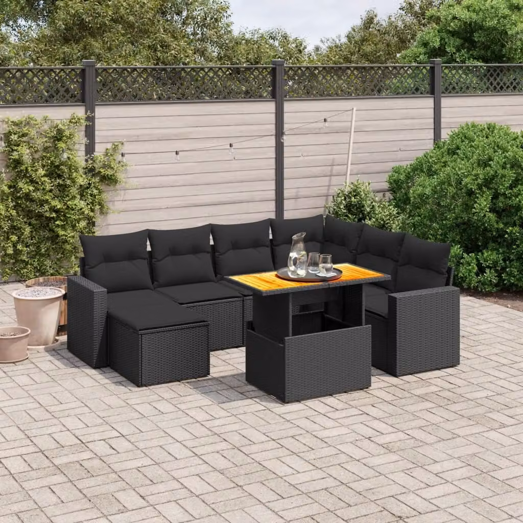 Maison Exclusive - Set da giardino 8 pezzi con cuscini in polyrattan nero