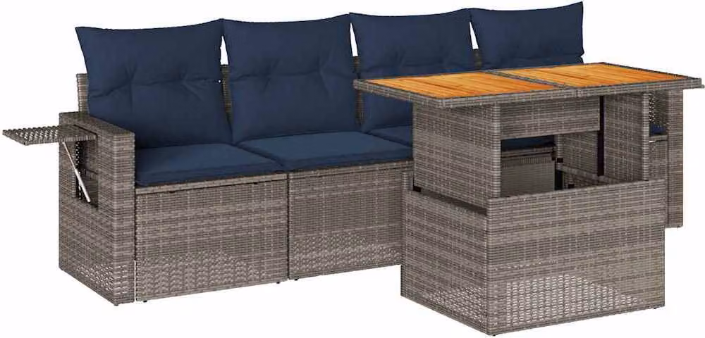 Set Divano da Giardino 5 pz con Cuscini Grigio in Polyrattan