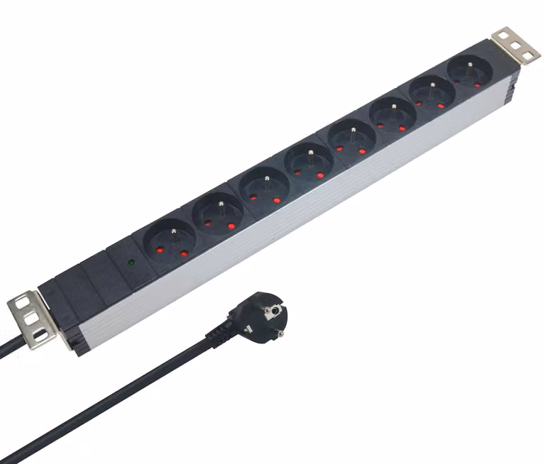 Barra di prese multiple Waytex, settore 9 prese, con sistema di fissaggio in alluminio, colore argento, modello 37334