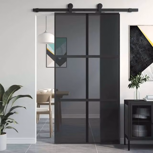 Porta Scorrevole vidaXL in Vetro Trasparente e Alluminio Nero L: 102,5 cm, H: 205 cm