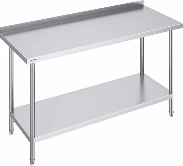 HET-24*60-L Tavolo da Lavoro in Acciaio Inossidabile con 4 Ruote 610x1524x914 mm Argento Regolabile per Cucina